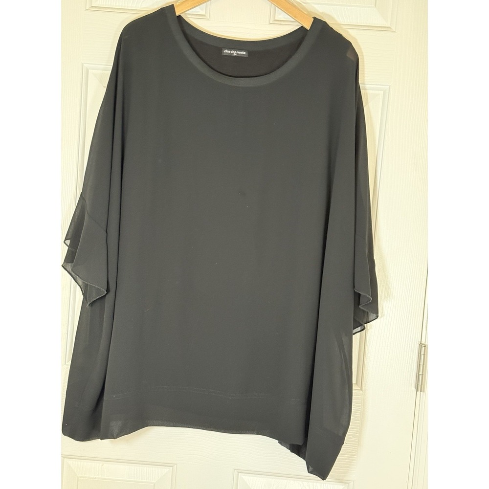 cha‎ cha vente 2x Lagenlook Flowy Sheer Black Blouse Minimalist Closet Staple